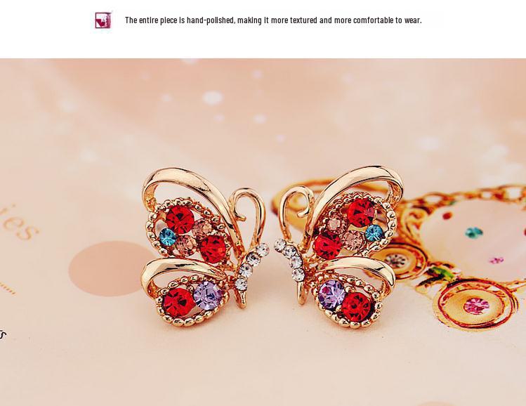 Korean Style Butterfly and Flower Alloy Earrings with Diamonds