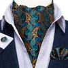 Mens Ascot Silk Cravat Blue Paisley Tie Handkerchief Cufflinks Set Formal Party