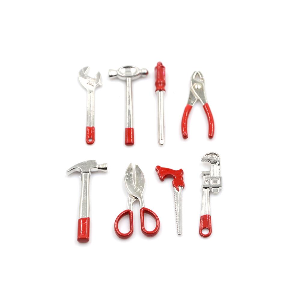 8pcs 1:12 Metal Hand Tool Set 1 Scissors/Wrench/Caliper/Screwdriver/Plier/Saw 2 Hammers 1/12 Dolls Houses Miniature