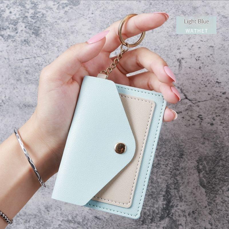 Slim Pu Leather Wallet Business Credit Card Holder Short Purse Leather Id Card Holder Candy Color Coin Case With Keyring