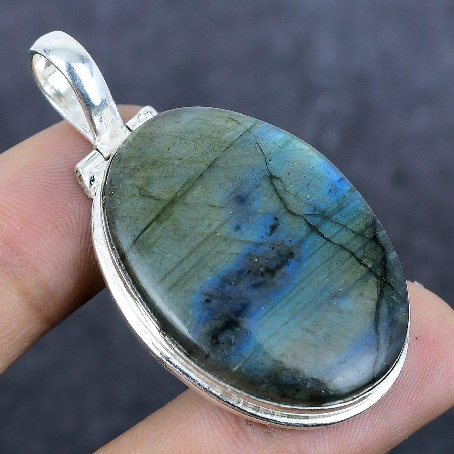 Přírodní drahokam Labradorit Šperk přívěsek ze sterlingového stříbra 925 2,05" W8Q44