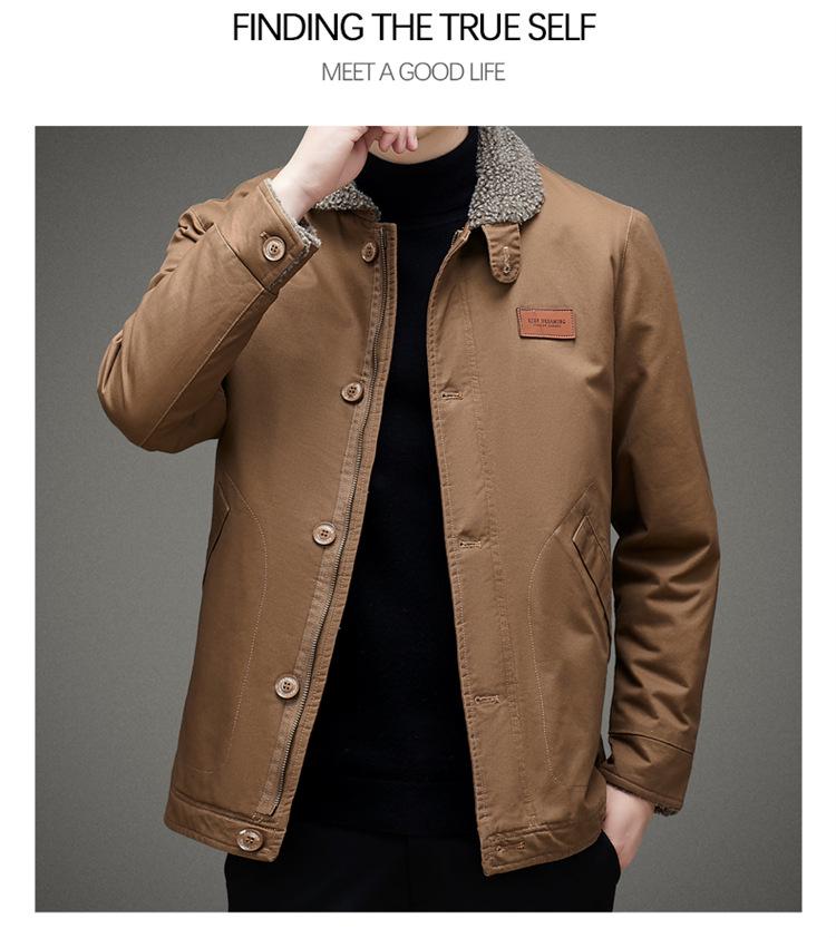 Men's Fleece-Lined Lambswool Jacket: Thick Cotton-Padded Outerwear for Autumn/Winter