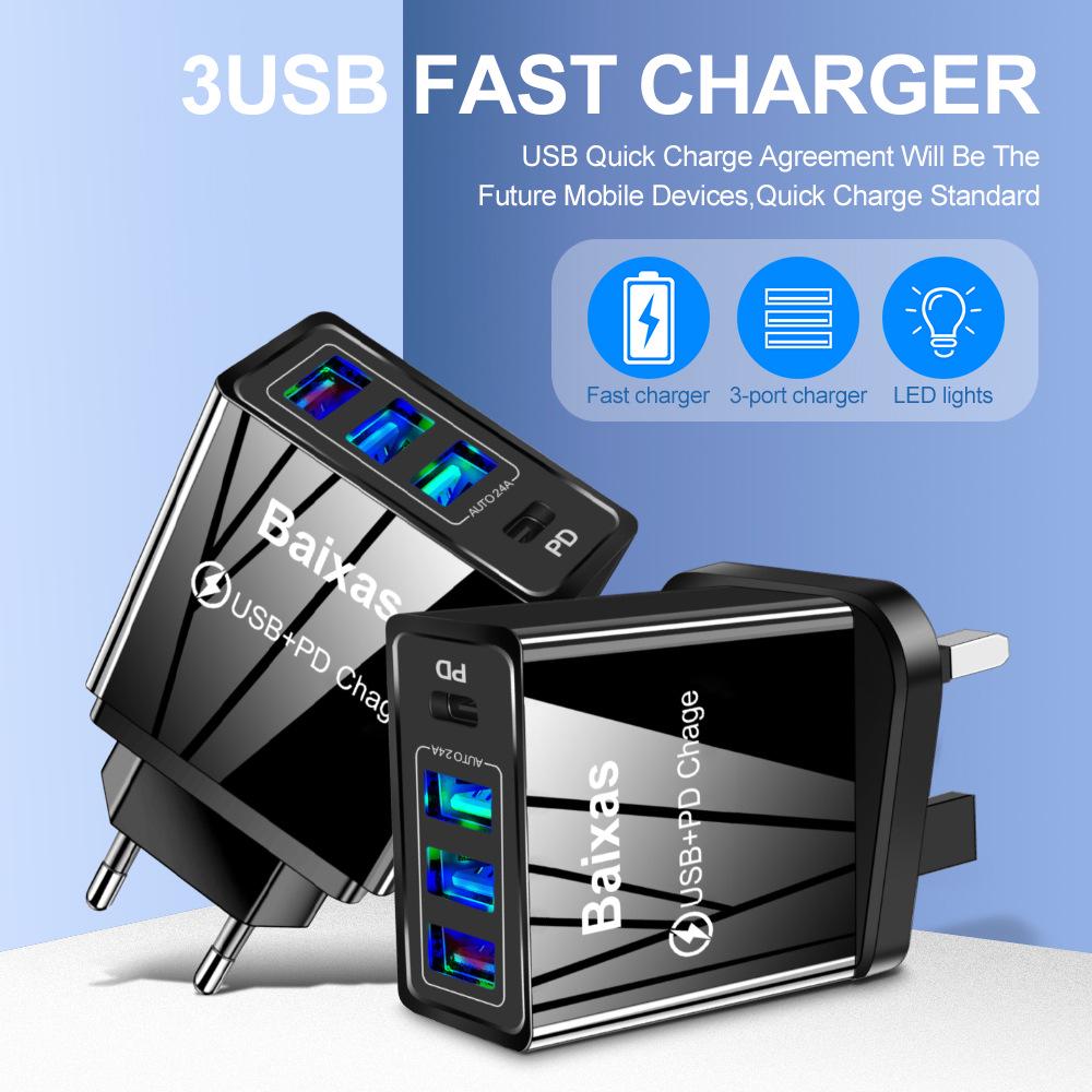 Universal 4-Port USB Travel Charger 5V/2.4A Fast Charging Adapter - AU/EU/UK/US Plug
