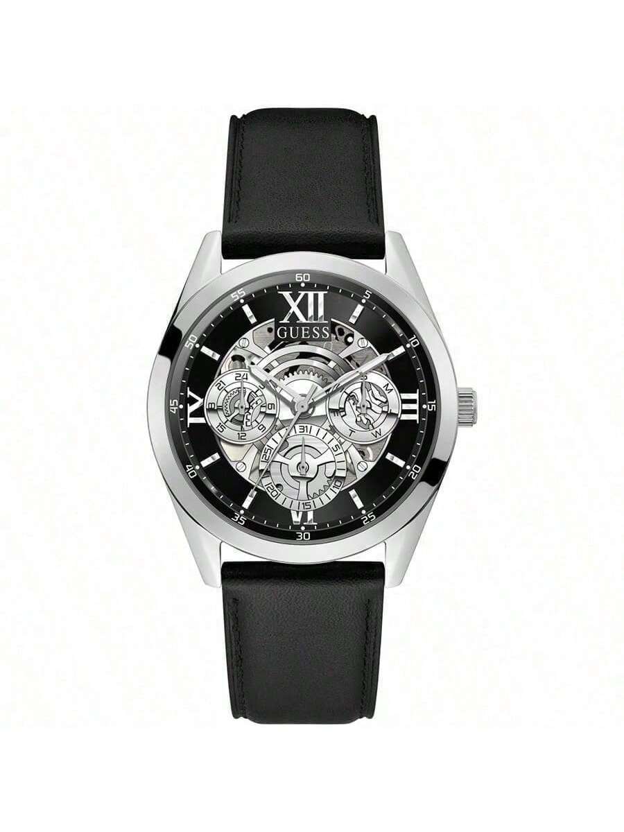 Guess Men's Black The Quartz Watch Features A Leather Strap, A Stainless Steel Case, Making It Suitable For Daily Gatherings And Other Occasions Gw0389g1 Bl