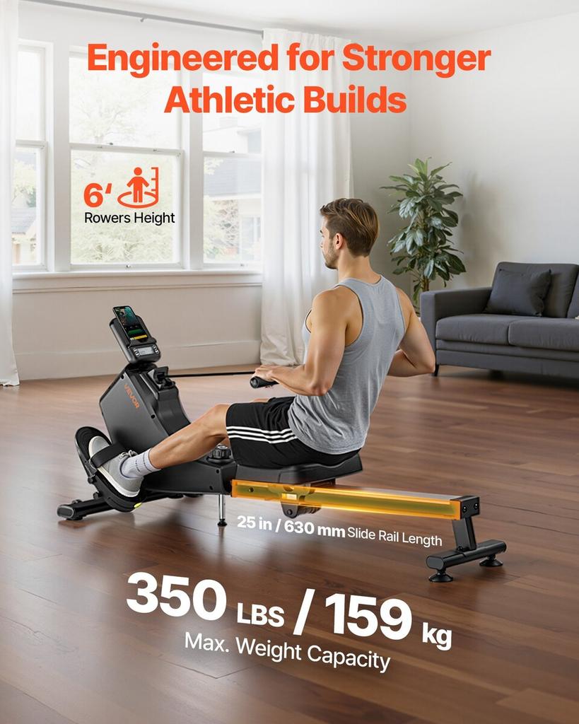 Magnetic Rowing Machine,16-Level Quiet Resistance Adjustable, Foldable Rower Machine for Home, 158kg Weight Capacity, Row Machines with Smooth Pulley