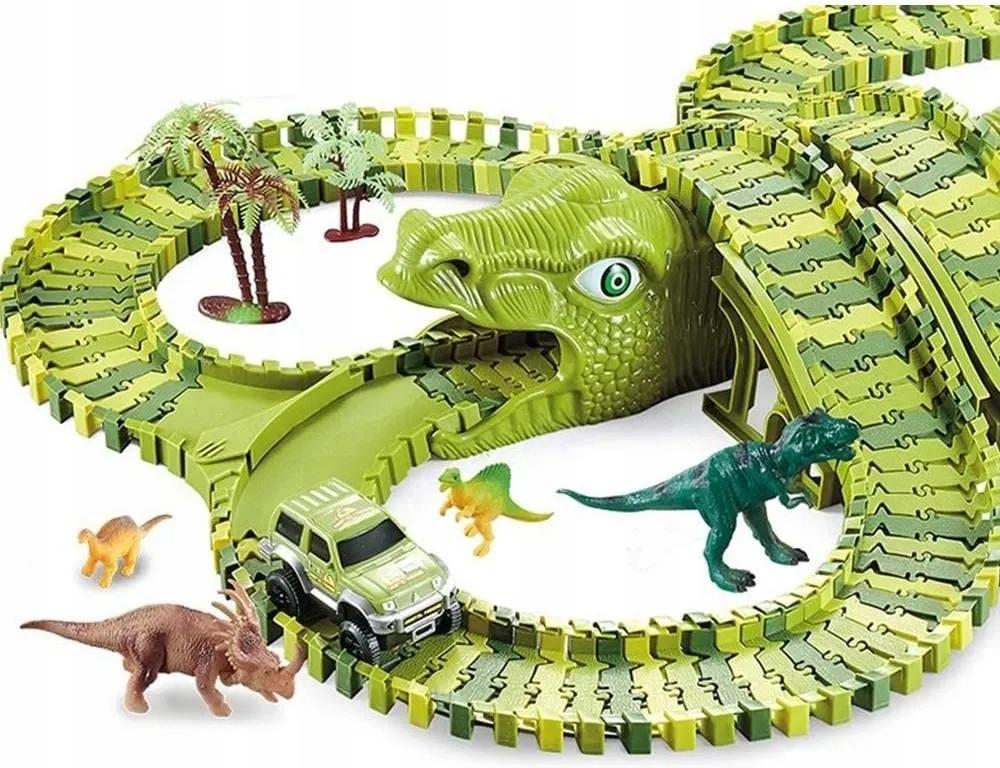 TOR WYŚCIGOWY SAMOCHODOWY PARK DINOZAURÓW TUNELE AUTKO FIGURKI DINO 240el