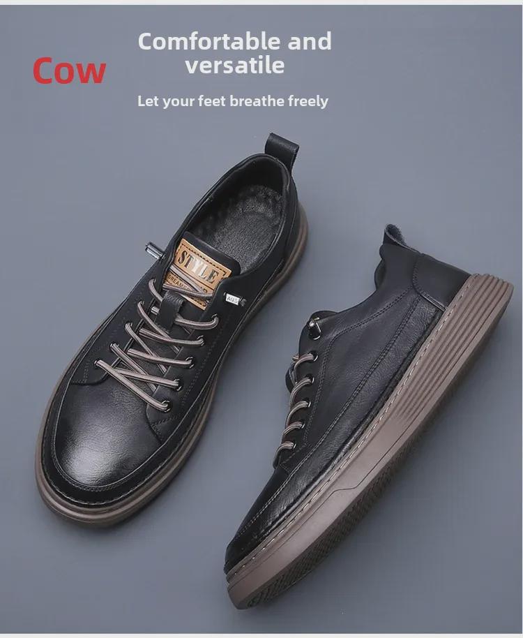 Men's Genuine Leather Versatile Sneakers - Breathable Casual Sports Shoes In Trendy White for Spring 2024