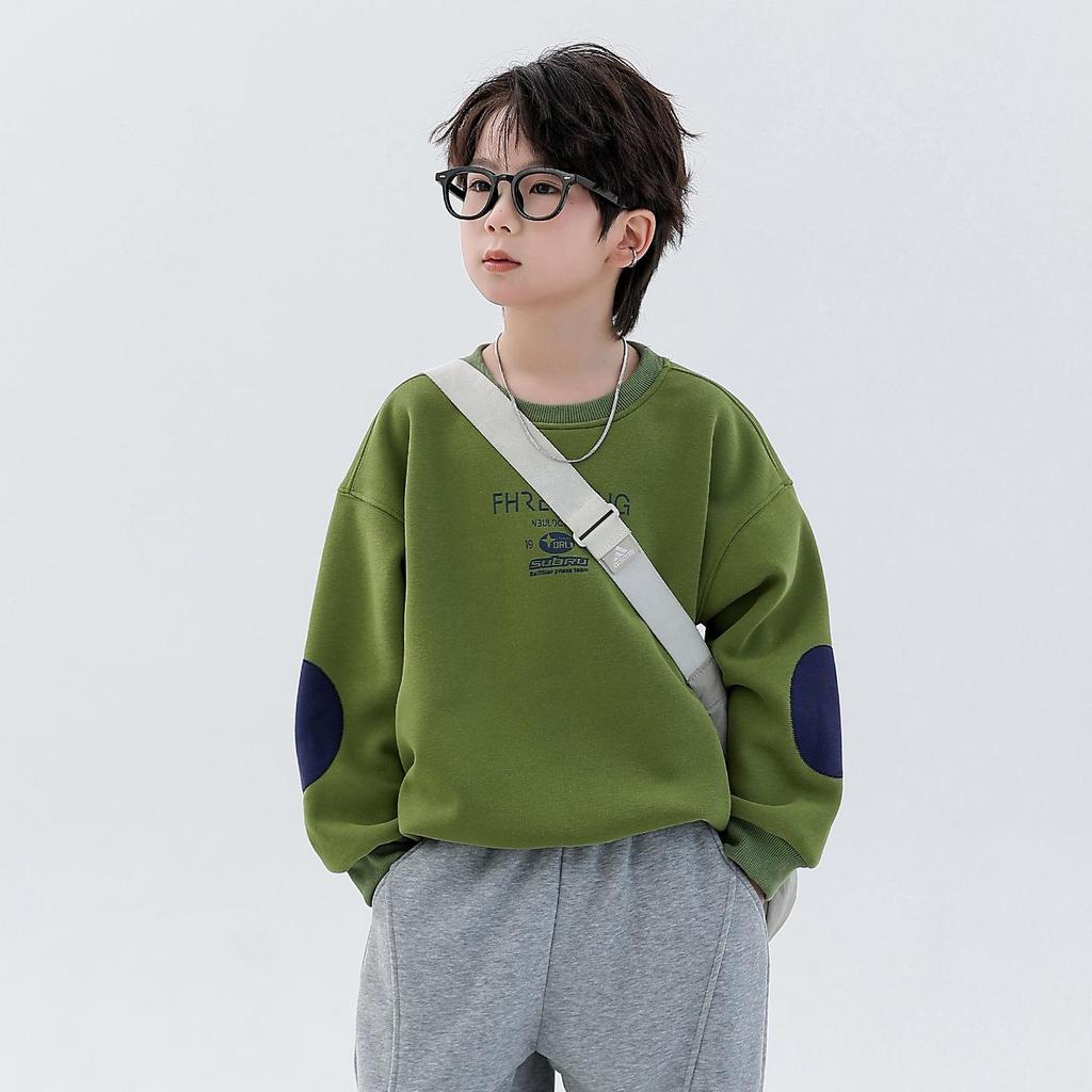 Boys' Winter 2025 Plus Velvet Hoodie: Stylish Thick Long Sleeve Round Neck Sweatshirt for Kids