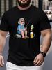 Men'S Plus Size Casual T-Shirt with Elderly for Man Fishing Graphic - Short Sleeve, Round Neck, Lightweight Summer Tee,