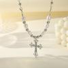 1pcs Faux White Gold-color Necklace Hip Hop Punk Cross Pendant Handmade Wear Faux Pearls Colla