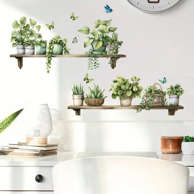 Watercolor Potted Plant Butterfly Wall Stickers for Living Room Decoration Decals Bedroom Kids Home Decor Background