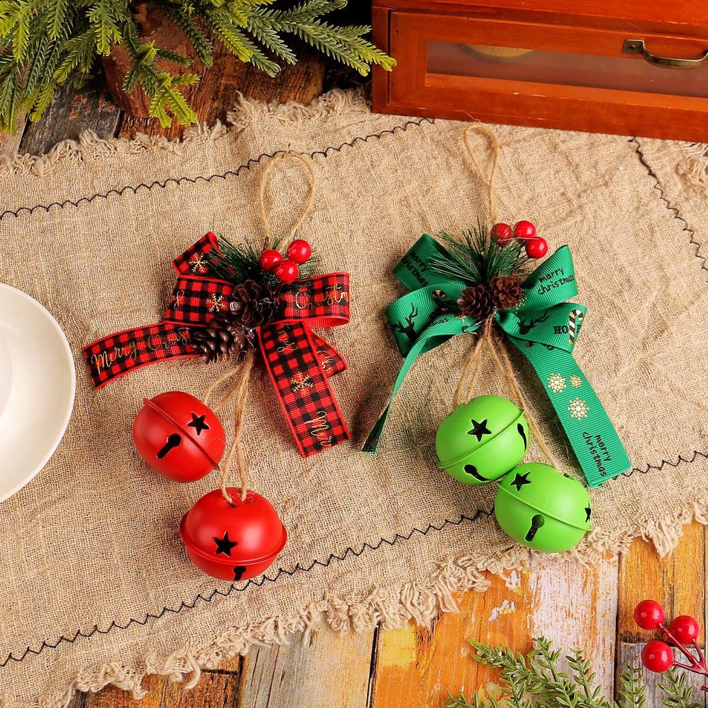 Christmas Bow & Bell Decoration with Hemp Rope and Berries - Tree Ornament