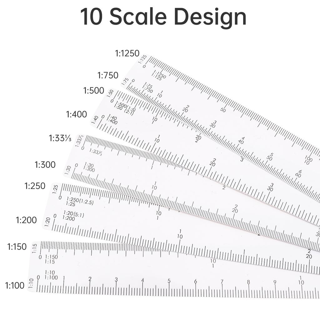 2pcs Plastic Architect Engineering Drafting Scale Ruler Foldable Metric Measuring Tool Heavy Duty Professional