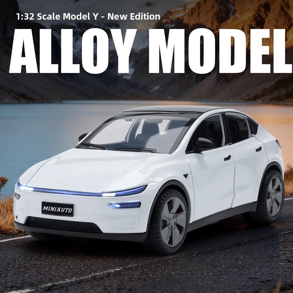 AKW1 Auto Tesla Model Y Alloy Car Model Toy Sound Light Horn Opening Door Alloy Vehicle Collectible Simulation Model for Ages...