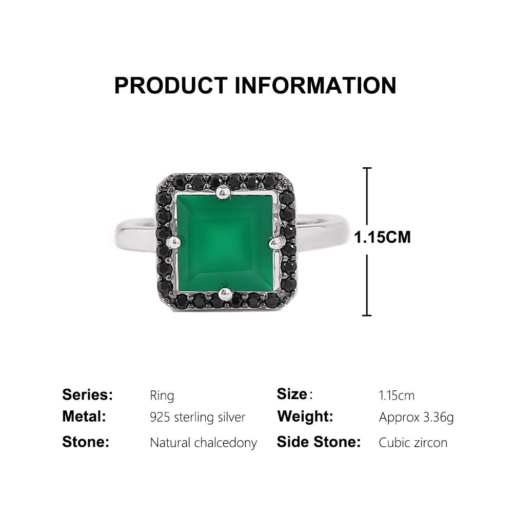 925 Sterling Silver Ring Natural Agate Square 8mm Real Gemstone Simple Daily Design Women's Fine Jewelry for Festival Party Wear