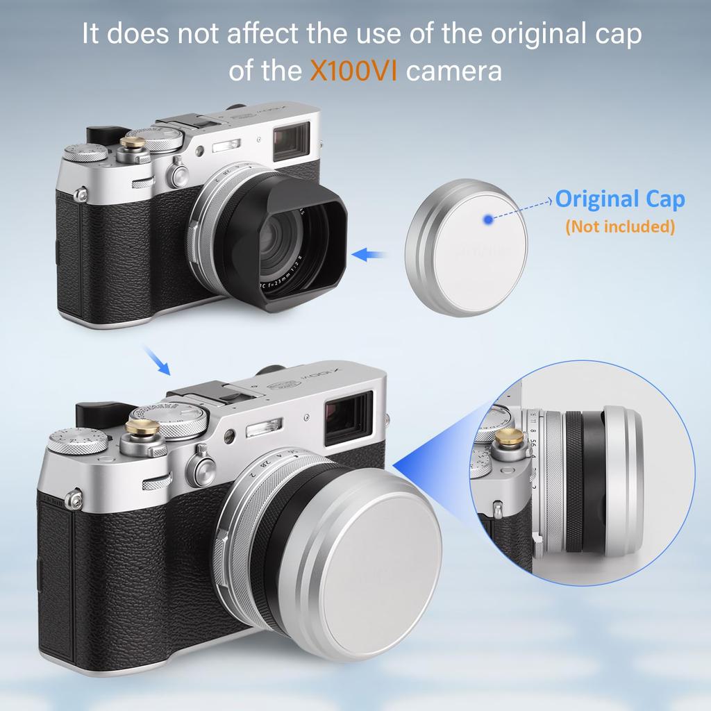 Haoge LH-X54B Square Metal Lens Hood with 49mm Adapter Ring for Fujifilm X100VI Camera, Black