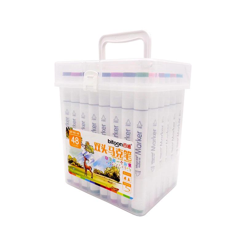 Baitong Double-Ended Triangular Marker Pen Set: Alcohol & Oil-Based, Quick-Drying, Available In 12/24/36/48/60 Colors.