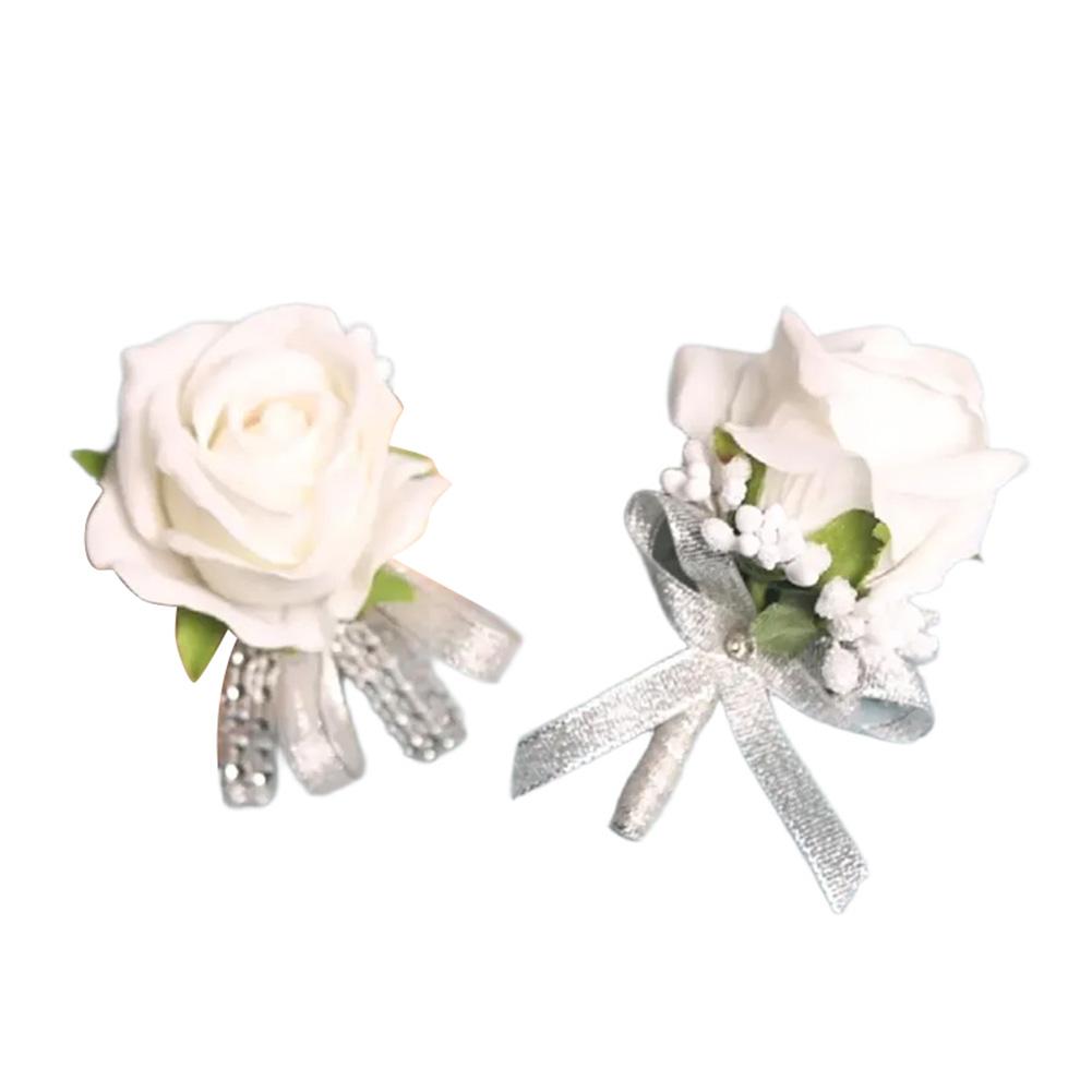 2PCS Elegant Rose Corsages For Bride Groom Bridesmaids Wedding Ceremony Anniversary Formal Dinner Party Marriage Prom