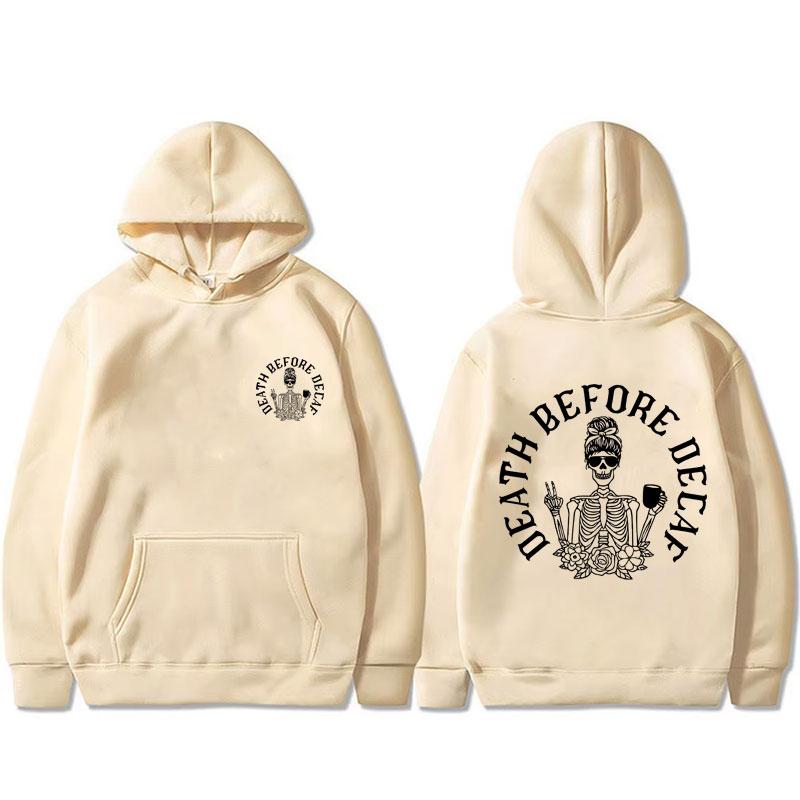 Death Before Decaf Print Hoodie Unisex Mode Übergroßer Kapuzen-Trainingsanzug Herren Halloween Pumpkin Spice Coffee Pullover Hoodies