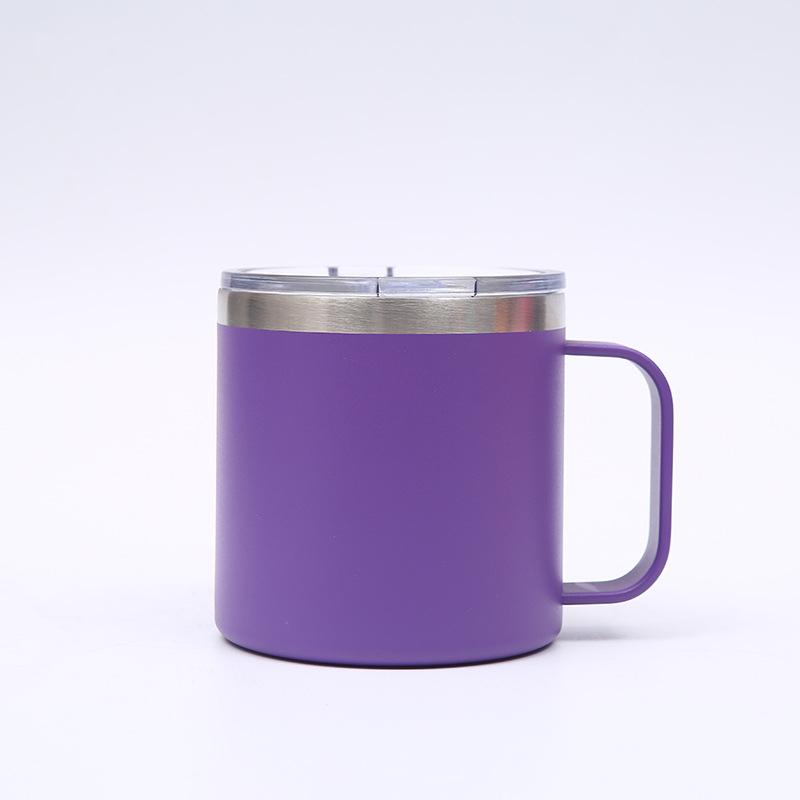 Custom Print Logo Vacuum Insulated 12oz Coffee Mug Cups with Handle Colorful Double Wall 14oz Sliding Lid Tumbler
