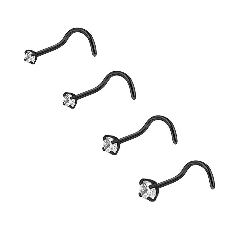 Zircon Stainless Steel Nose Stud & Nose Ring Set: 12 Style Options - Straight, Curved, L-Shaped Bars, and Combo Packs