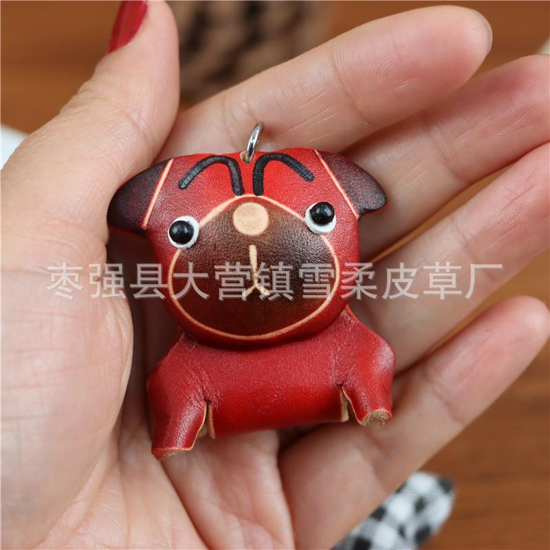 First Layer Cowhide Creative Puppy French Dog Pendant Bag Pendant Accessories Car Zodiac Keychain Gifts
