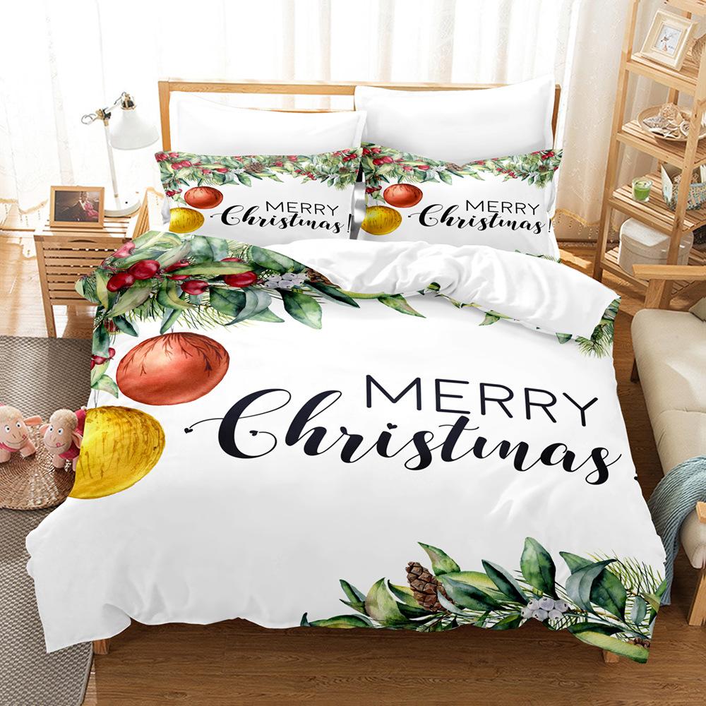 3D Happy New Year Bedding Set Christmas Happy Duvet Cover Pillowcase 2/3 Holiday Gift AU/EU/ES/DE Full Size Quick Drying Soft Home Textile