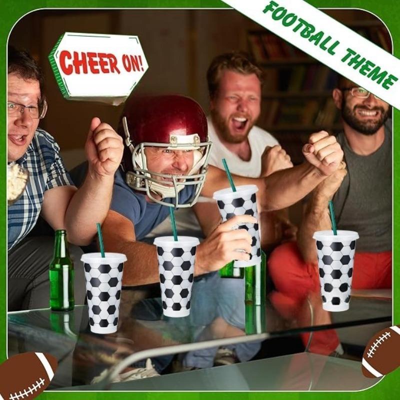 Soccer Print Tumbler with Straw Reusable Drinking Cup for Sports Theme Party Game Day Accessory Plastic Cup