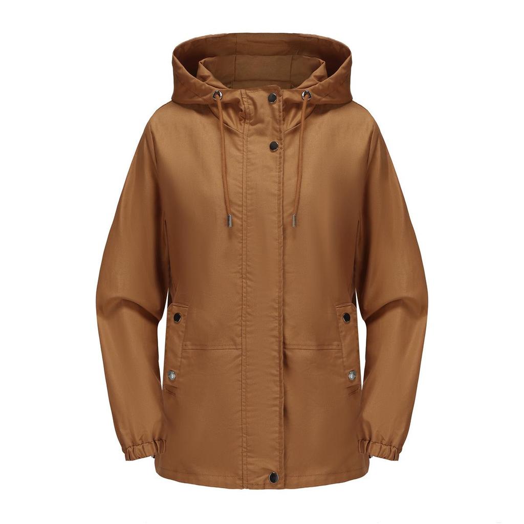 Damen Windjacke mit Kapuze und Reißverschluss, winddicht, einfarbig, lockerer Trenchcoat für Herbst und Winter, lässige Outdoor-Wanderbekleidung