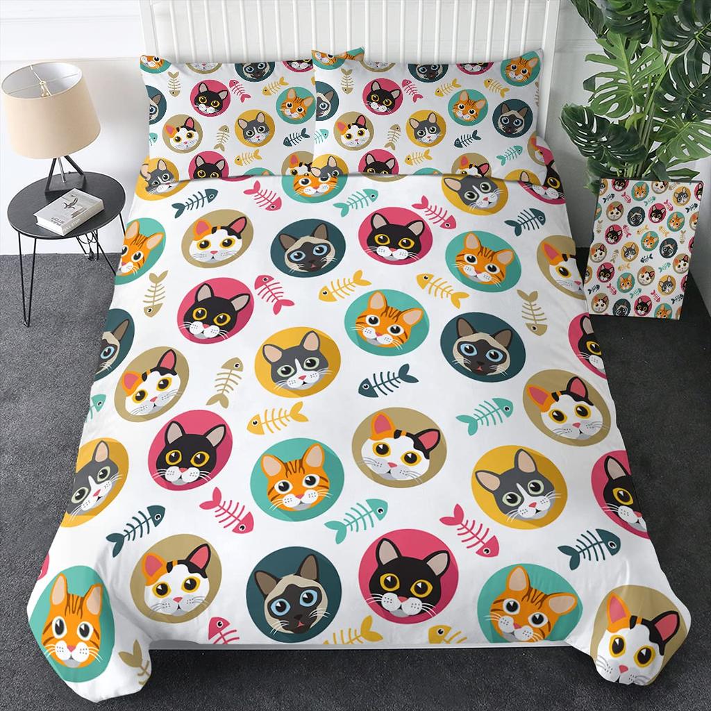 Witch Black Cat Duvet Cover Set Full,Cat Sitting On Moon Bedding Set Vintage Gothic Animals Cat Comforter Cover 2/3pcs Bed Sets