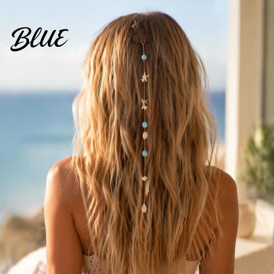 Coastal Style Hair Pins Beach Mermaid Clip Starfish Shell Bead Chain for Women Ocean Themed Accessories Boho Summer Vacation Styling Tool