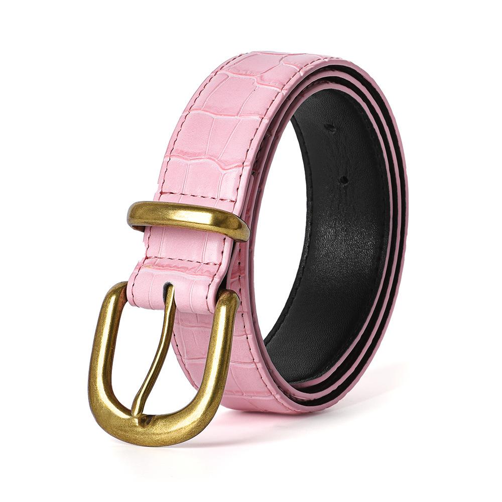 Vintage Pink Crocodile Leather Pin Buckle Belt for Women - Versatile and Stylish