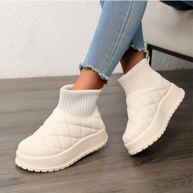 Women's Quilted High-Top Winter Snow Boots - Lightweight Warm with Thick Rubber Sole Casual Winter Shoes Everyday Comfort Outdoor Footwea