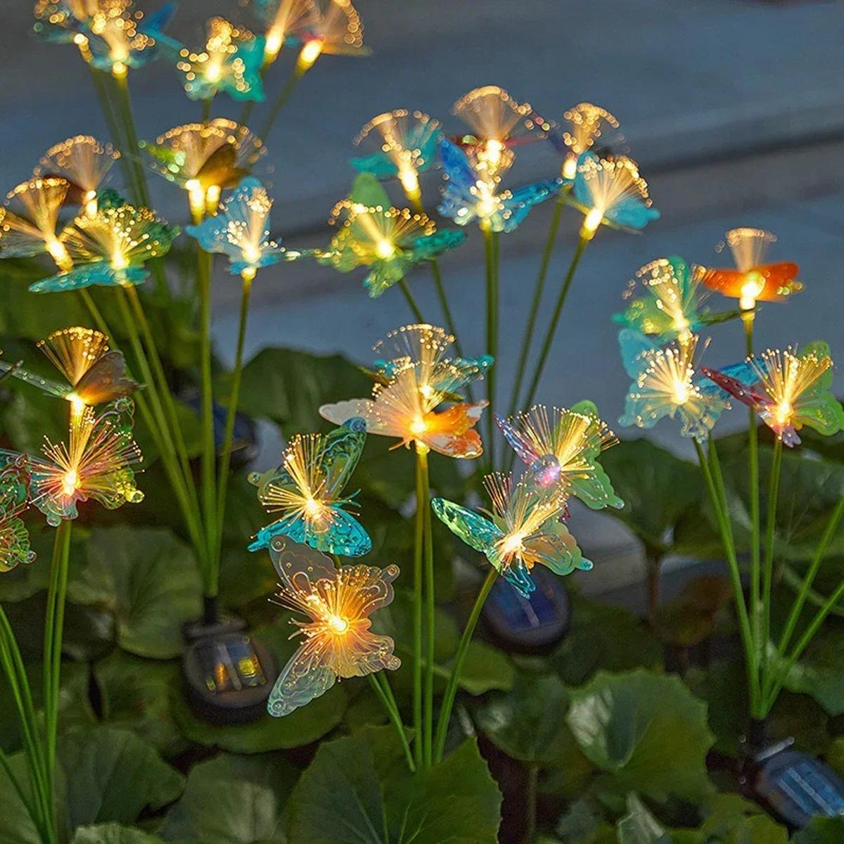 Waterproof Outdoor Courtyard Light 6Heads Solar Powered Butterfly Fiber Optic Light  for Lawn Garden Courtyard Festival Party
