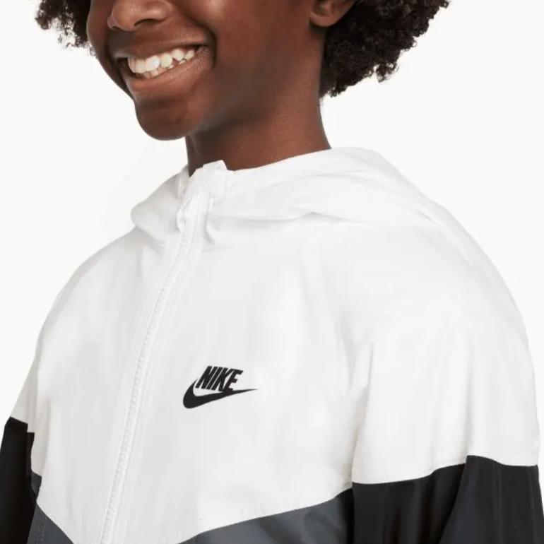 Nike Kids Sportswear Windrunner Water-Resistant Hooded Jacket With Logo Kids Outerwear Smoke-Grey FZ5516-100