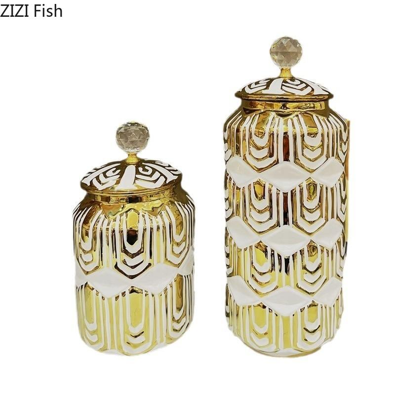 Gold-plated Ceramic Vase with Lid Desk Decoration Flowers Arrangement Artificial Flower Floral Vases Room Aesthetic Decor