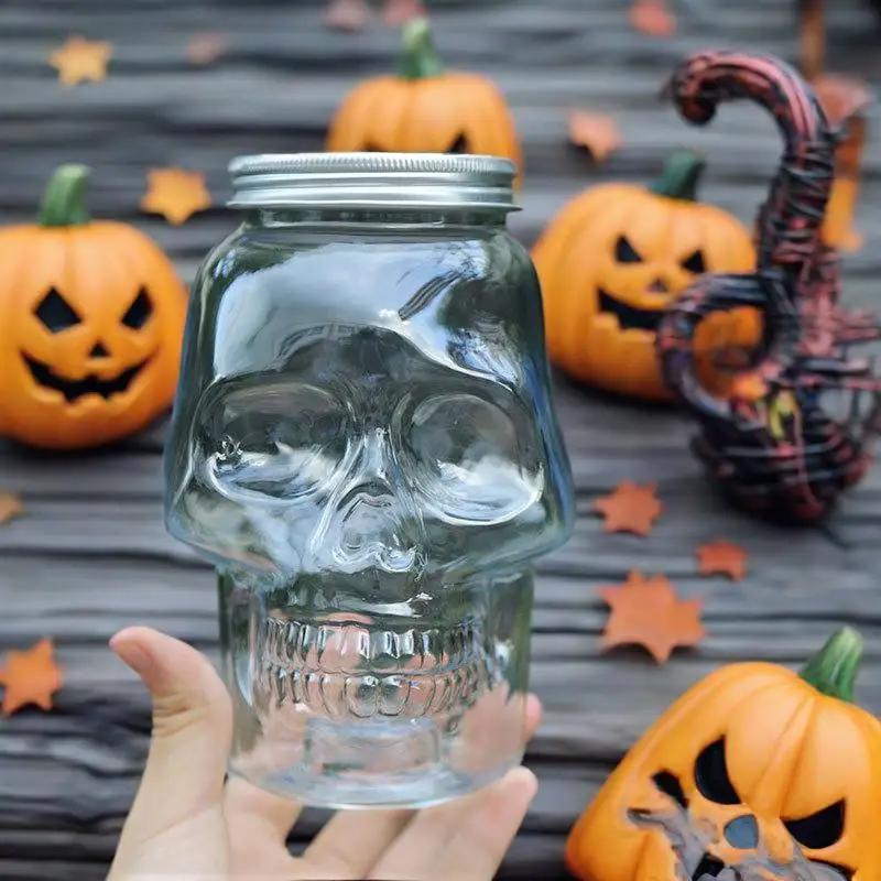6 Pack Halloween Transparent Skull Plastic Jars with Lids for Candle Making, Candle Making Molds