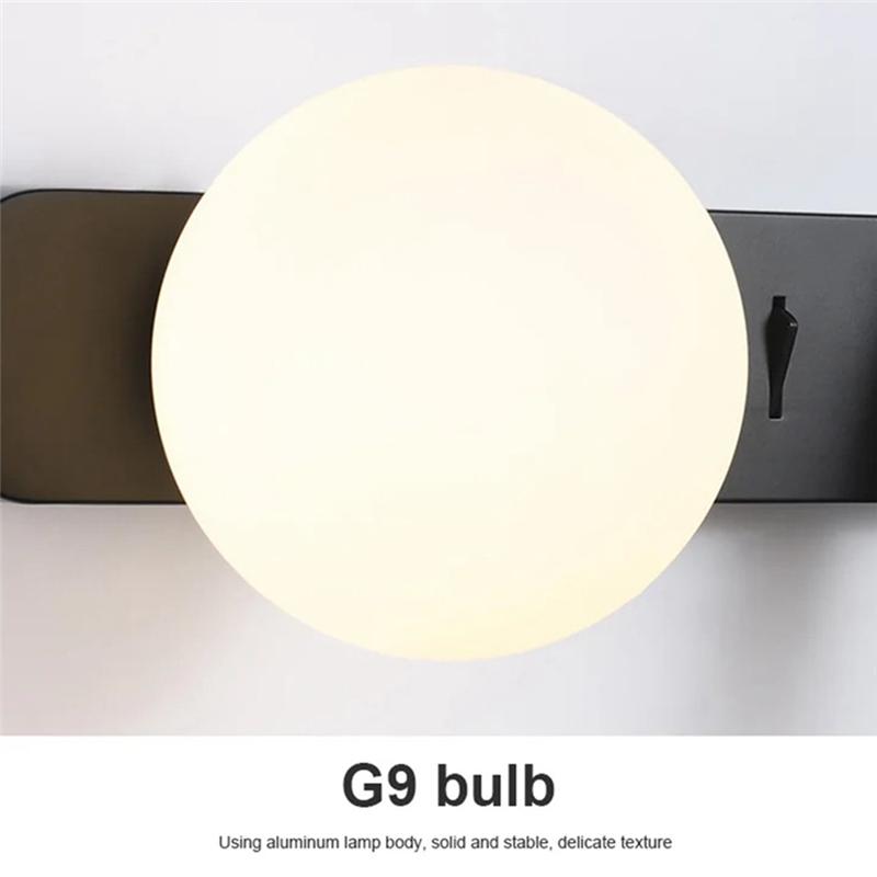 A84E-LED Wall Light With Switch Adjustable Spotlight Glass Wall Sconce Lamp For Bedroom Bedside Light Fixture Wall Decor Black