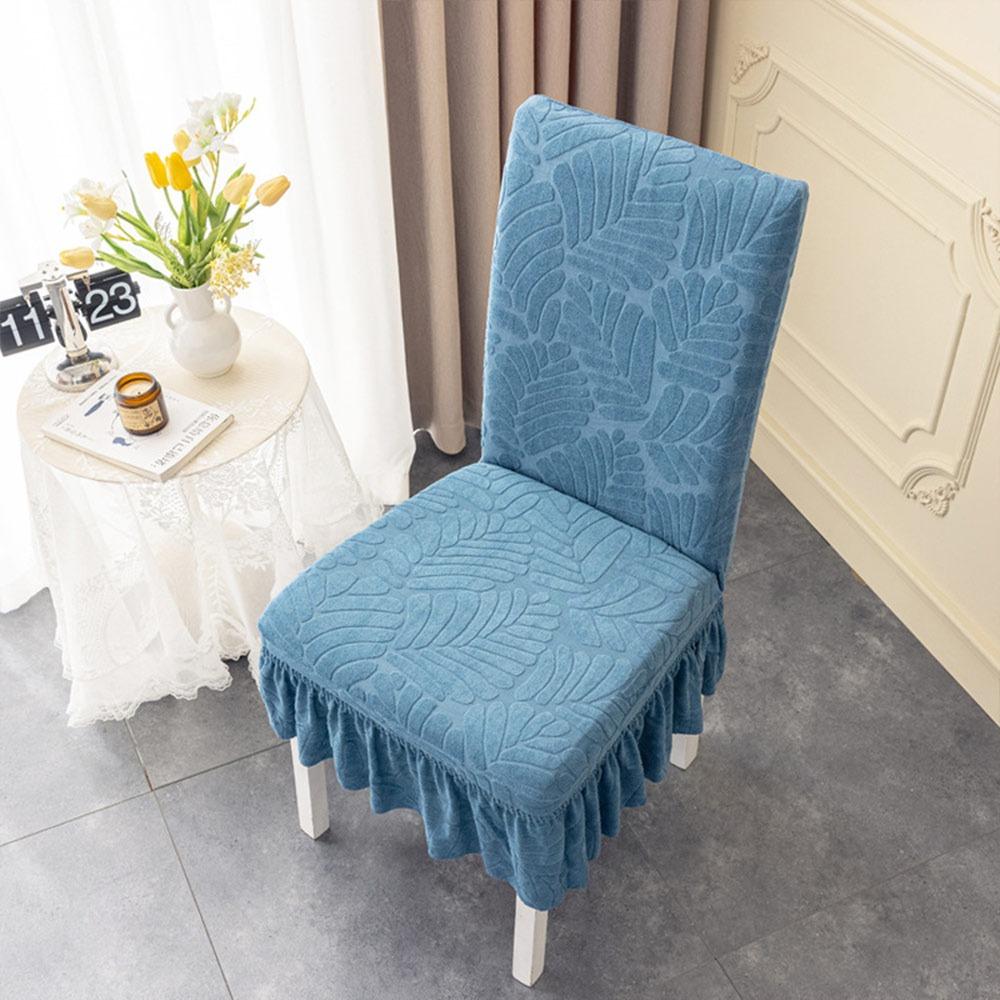 High-elastic Dining Chair Cover Anti-dirty Jacquard Stool Slipcover Skirt Edge Soft Backrest Protector for Home Decoration