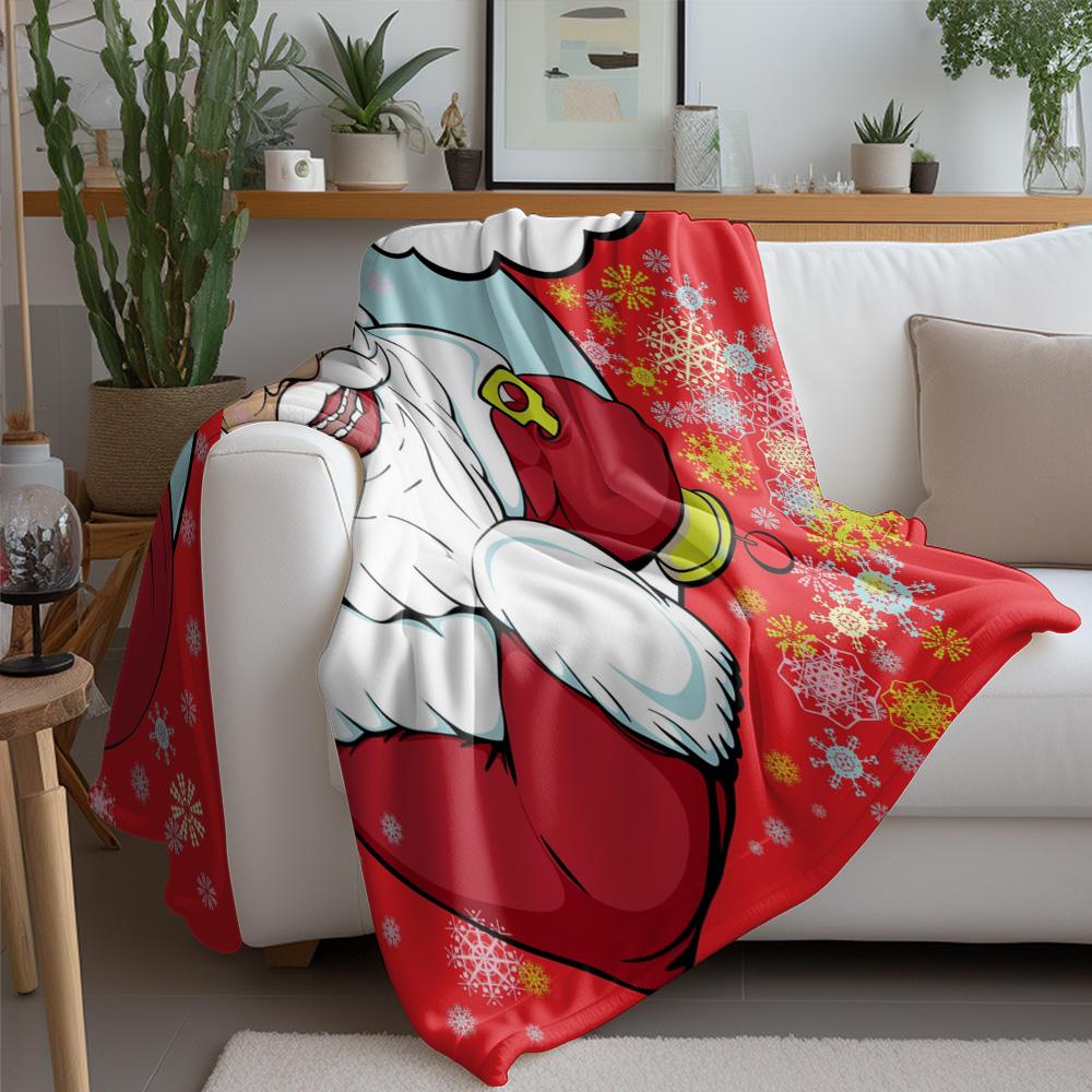 TU Festive Santa Claus Throw Blanket Cozy Christmas Decor Holiday Gift Home Decor Reversible Plush Warm Blanket Gift