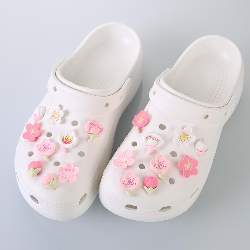 Peach Blossom Pink Heart & Flower Shoe Charms Set