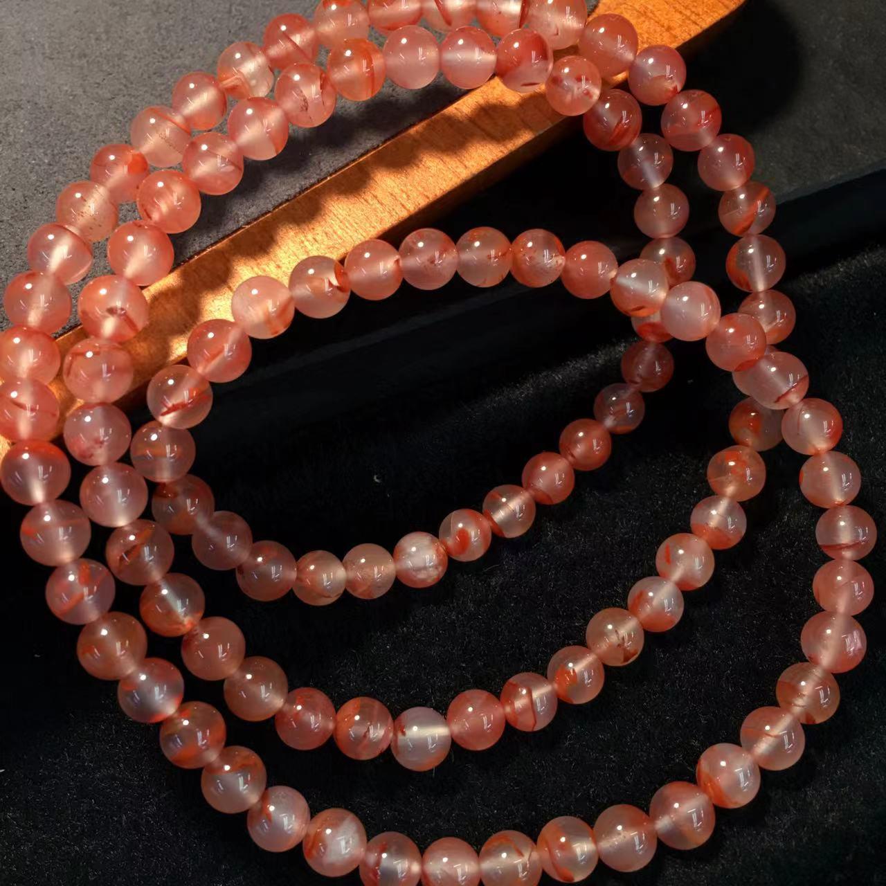 Cherry Red Multi-Circle Bracelet with Flower Pattern and Clear South Red Ice-Float Beads
