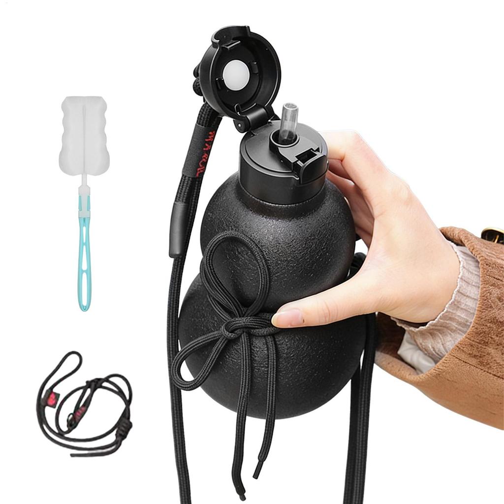 Edelstahl Kürbis Wasserflasche 580ml mit Tragegurt Strohhalm Isoliert Sport Wasserflasche für Fitnessstudio Wandern Camping Männer Frauen Outdoor