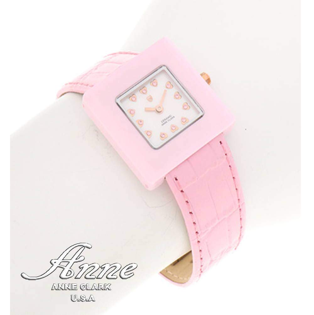 ANNE CLARK Uhr Keramikgehäuse Saphirglas Zifferblatt aus natürlichem rosa Perlmutt Echtes Lederarmband Damen