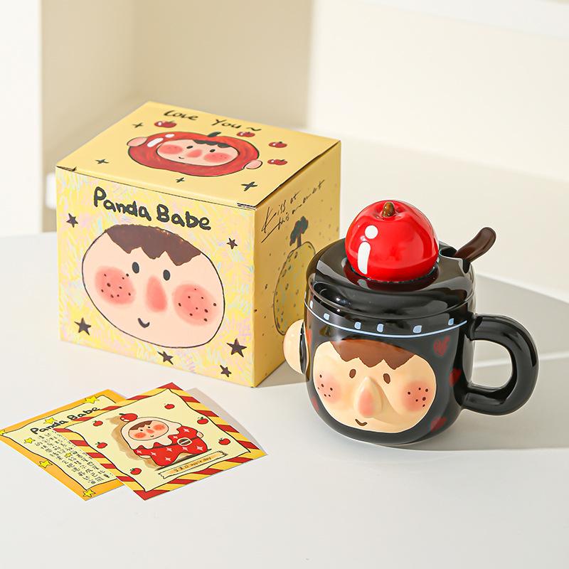 

Креативная забавная керамическая кружка с крышкой и ложкой для домашнего использования, необычная чашка для воды для девочек, офисная чашка для завтрака 301-400ml