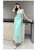 Elegant French Fairy Mesh Camisole Maxi Dress - Travel, Resort, Pleated, Cinched Waist, Hip-Hugging Mermaid Style for Women.