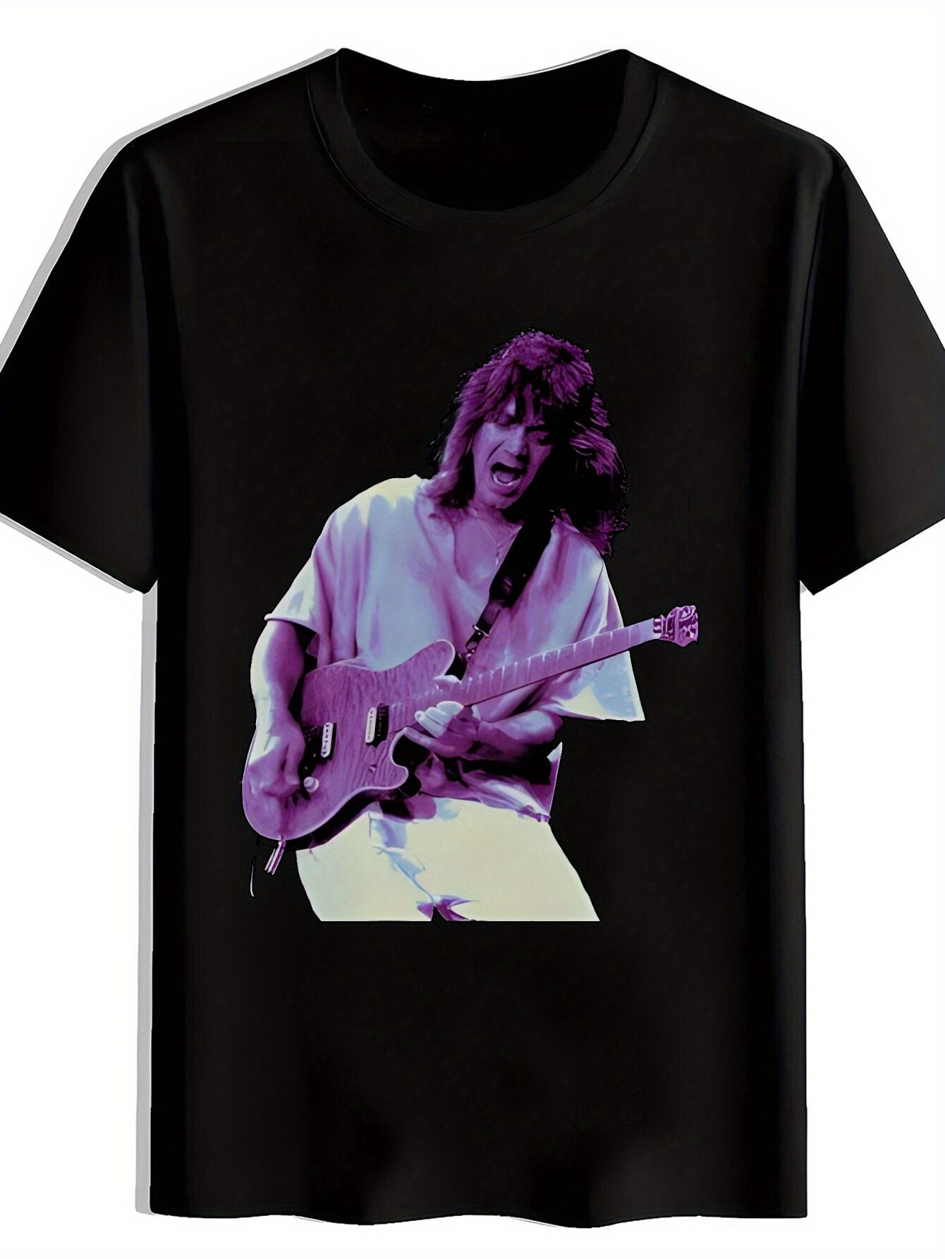 T-shirt Black with Retro Rock Band Graphic - Casual Crew Neck M