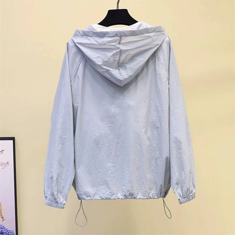 Women's Summer Hooded Zipper Thin Jacket Sun Protection Windbreaker