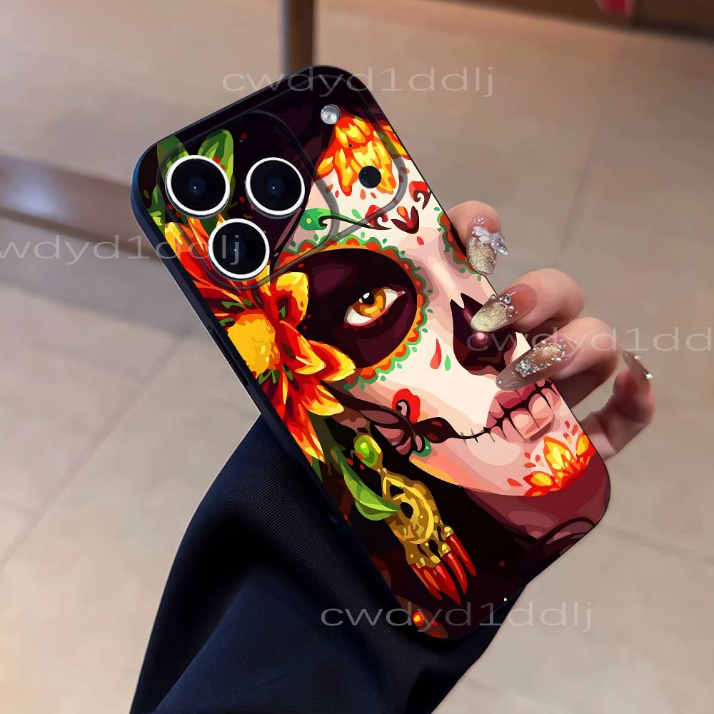 Mexican Catrina Skull Girls Phone Case For iPhone 17,16,15,11,12,14,13 Pro Max Mini XS,XR,7 Plus 16E Air Soft Covers Fundas