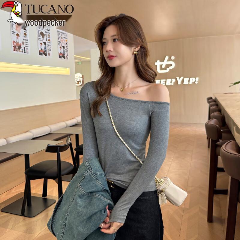 Women s Ribbed Oblique Shoulder Long Sleeve Top M